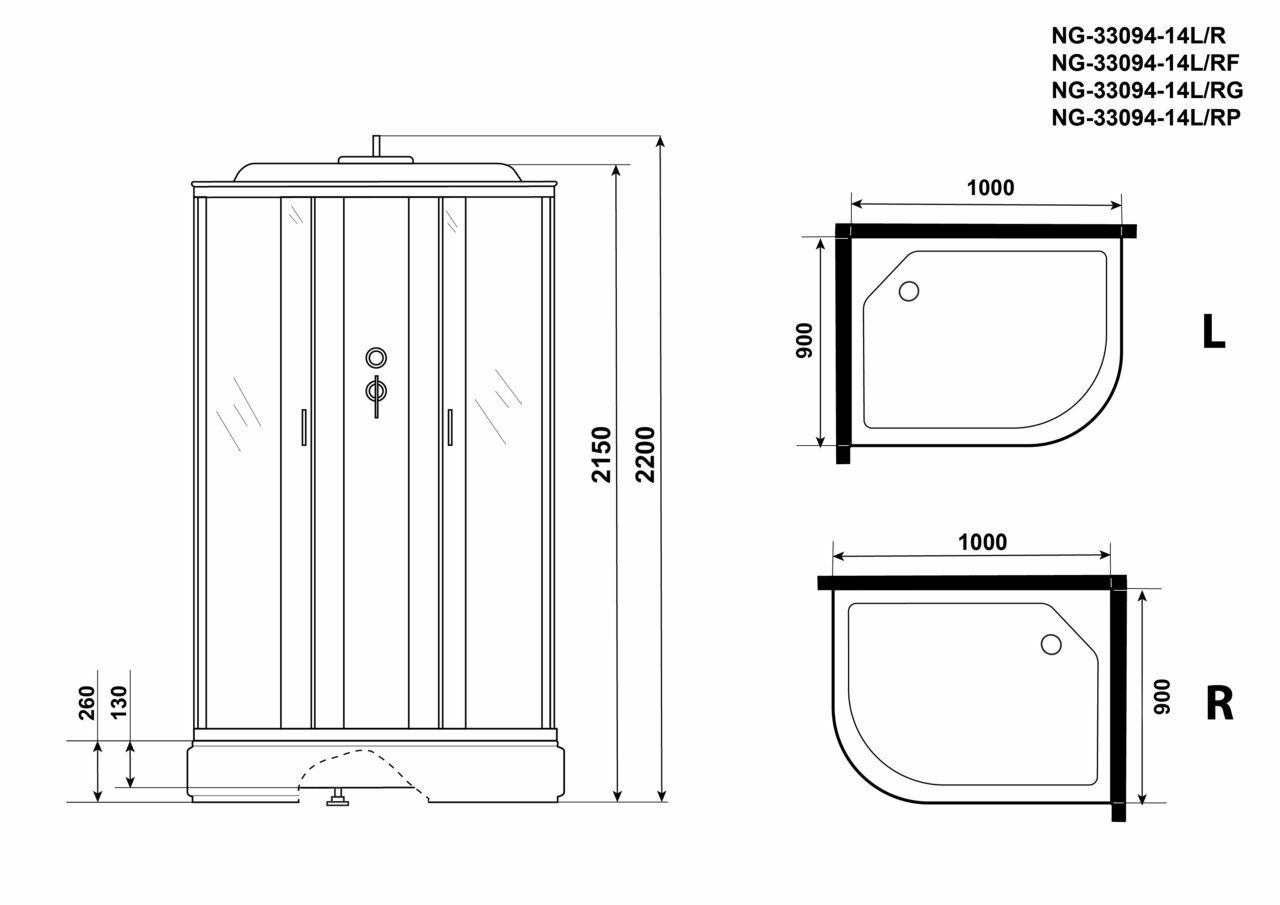 Душевая кабина Niagara NG-33094-14R (1000х900х2150) средний поддон (26см)  стекло МАТОВОЕ 4 места по 39 800 руб. — купить в Москве в интернет-магазине